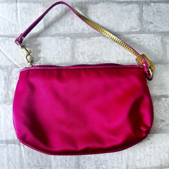 Coach Satin Amanda Hot Pink Wristlet with Gold Accents - Picture 5 of 9